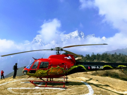 A helicopter landing near Khumjung